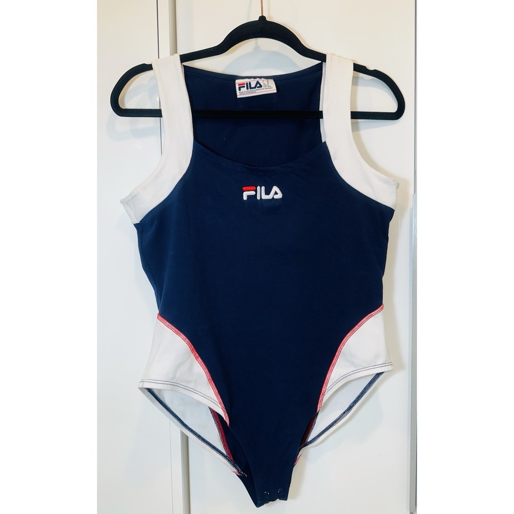 FILA Women's Athletic Bodysuit Navy Blue White Logo Size M